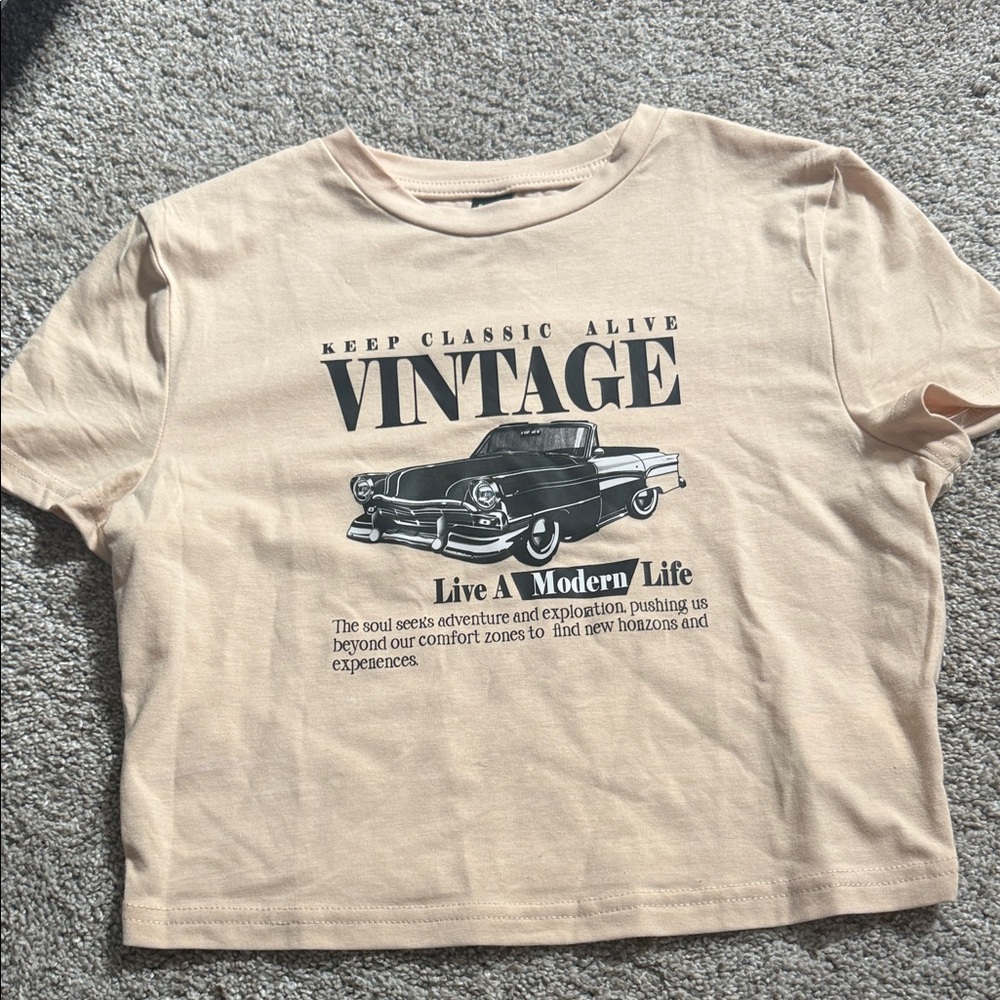 SHEIN Cream Vintage Graphic Crop Top